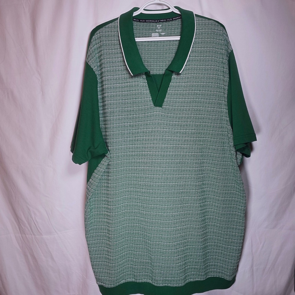 Shaquille O'Neal XLG Polo Shirt Mens 4XL Green Geometric Knit Short Sleeve